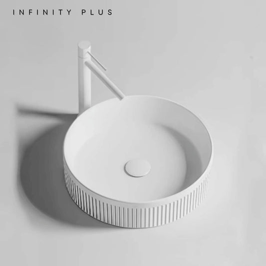 Fluted Round Above Counter Basin 410*410mm ｜ Gloss White