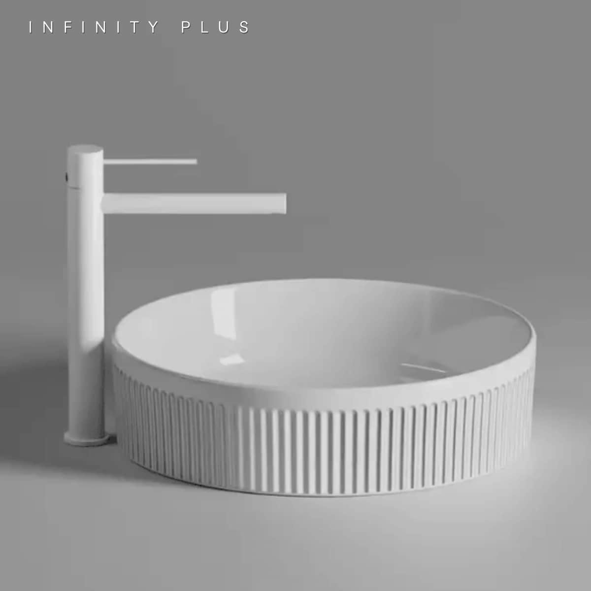 Fluted Round Above Counter Basin 410*410mm ｜ Gloss White