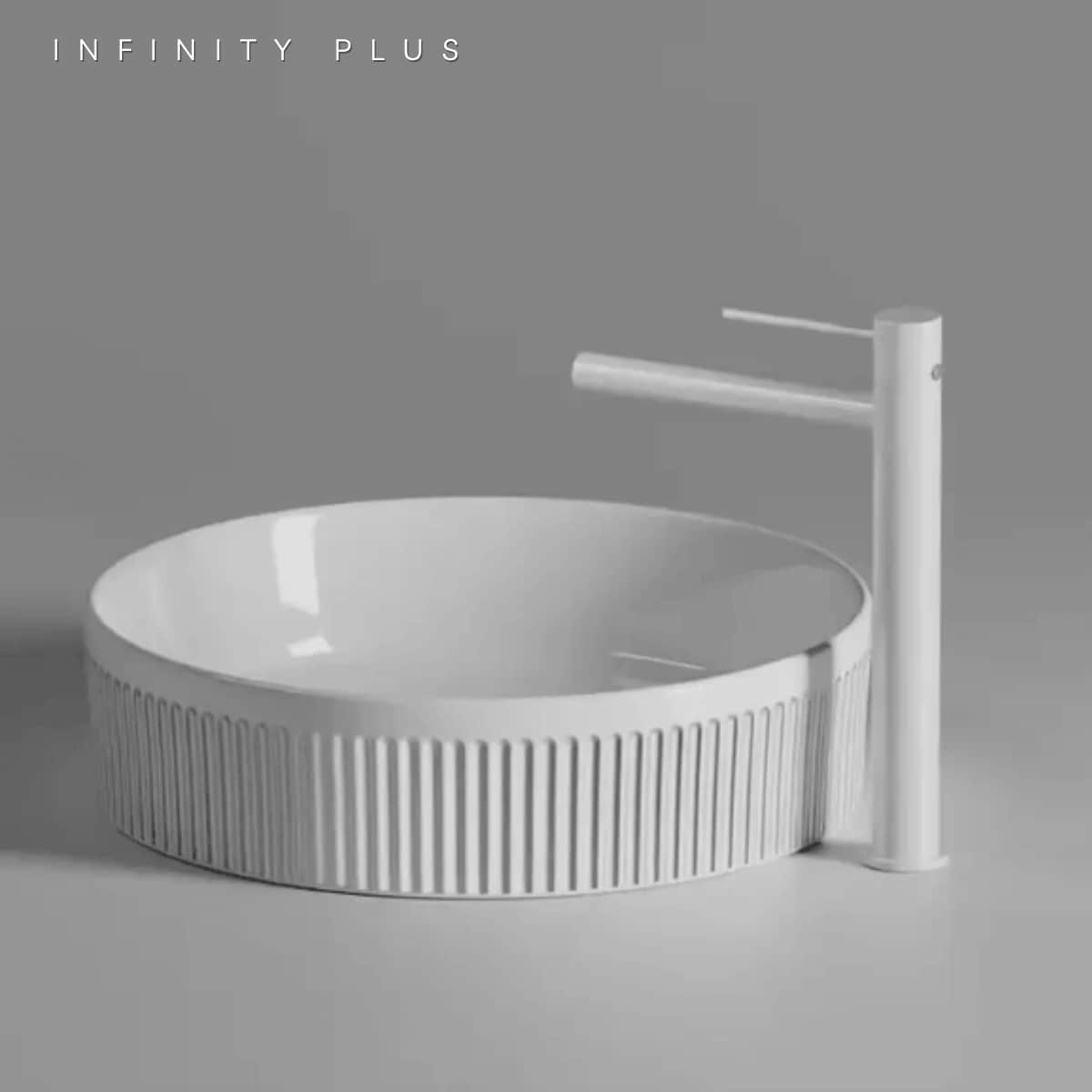 Fluted Round Above Counter Basin 410*410mm ｜ Gloss White