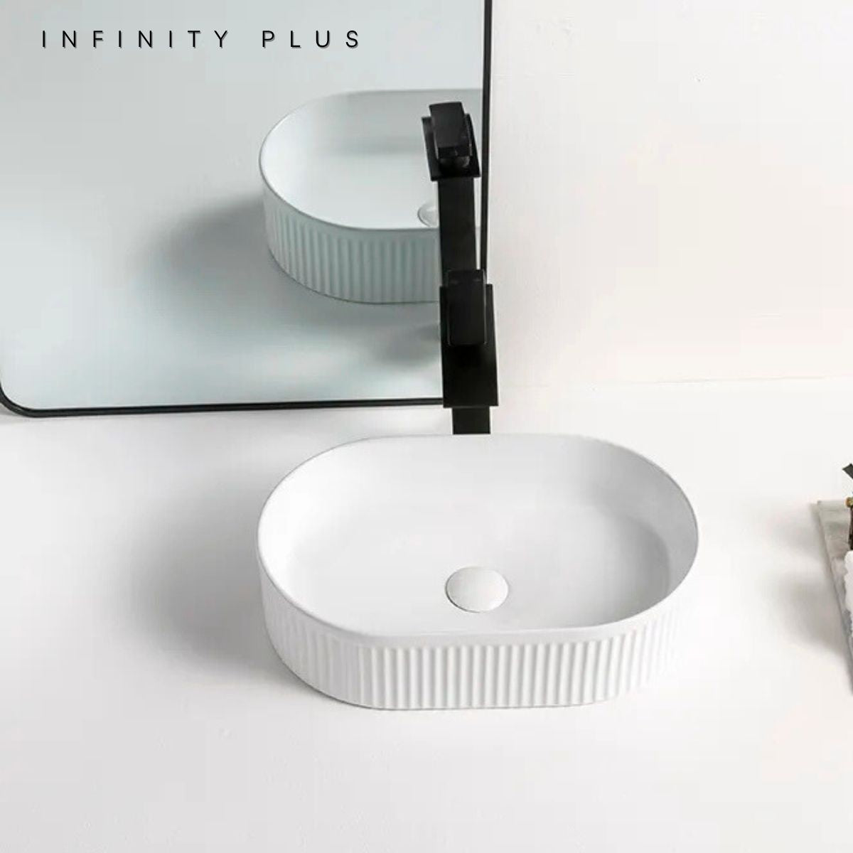 Fluted Oval Above Counter Basin 490*310mm ｜ Matte White