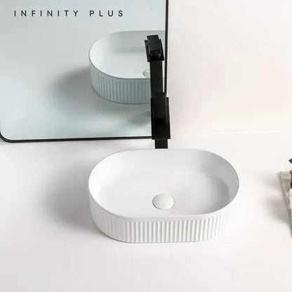 Fluted Oval Above Counter Basin 490*310mm ｜ Matte White