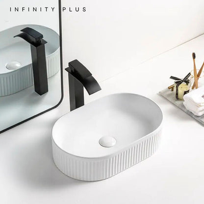 Fluted Oval Above Counter Basin 490*310mm ｜ Matte White