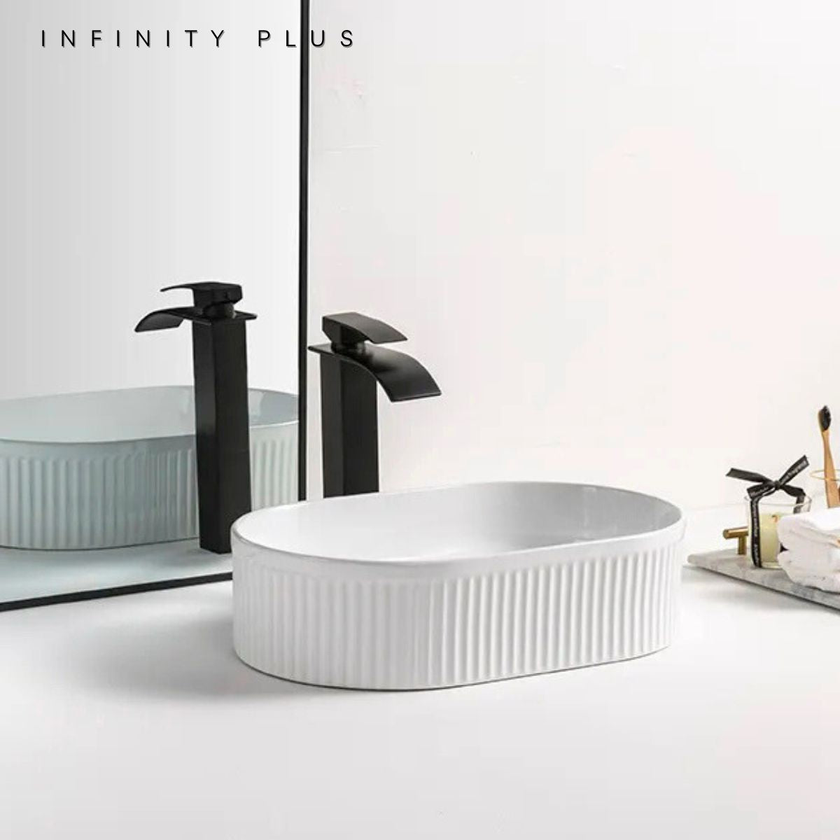 Fluted Oval Above Counter Basin 490*310mm ｜ Matte White