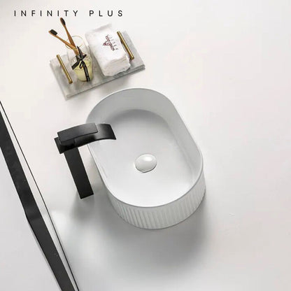 Fluted Oval Above Counter Basin 490*310mm ｜ Matte White