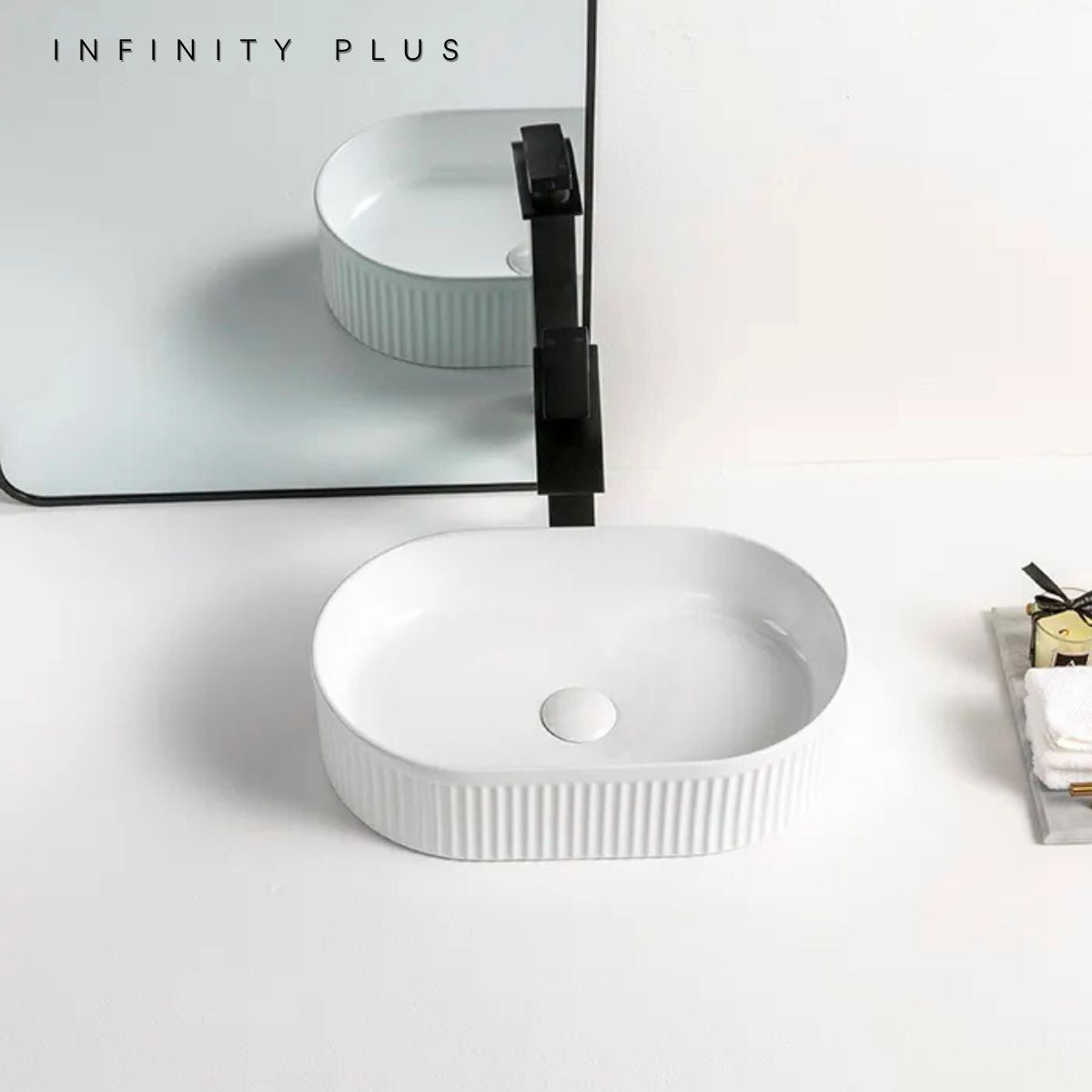 Fluted Oval Above Counter Basin 490*310mm ｜ Gloss White