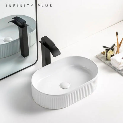 Fluted Oval Above Counter Basin 490*310mm ｜ Gloss White