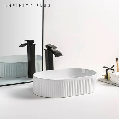 Fluted Oval Above Counter Basin 490*310mm ｜ Gloss White