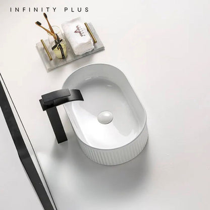 Fluted Oval Above Counter Basin 490*310mm ｜ Gloss White