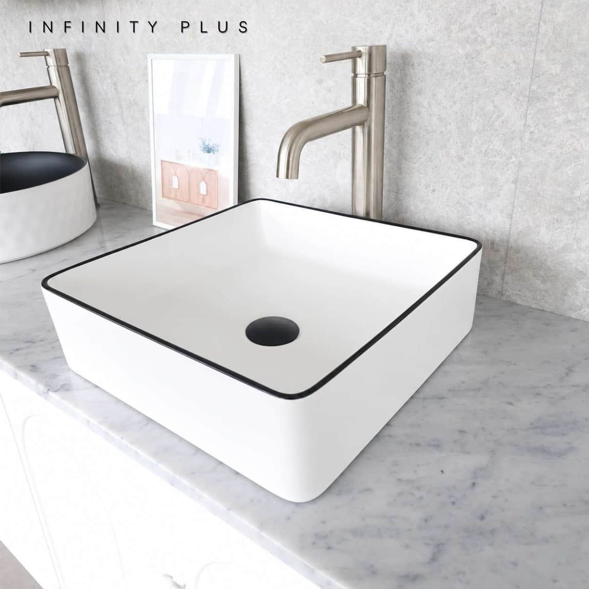 Square Above Counter Basin With Black Rim 360*360mm ｜ Matte White