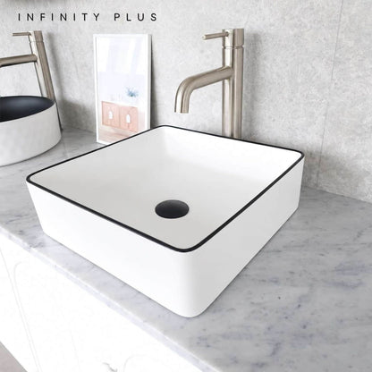 Square Above Counter Basin With Black Rim 360*360mm ｜ Matte White