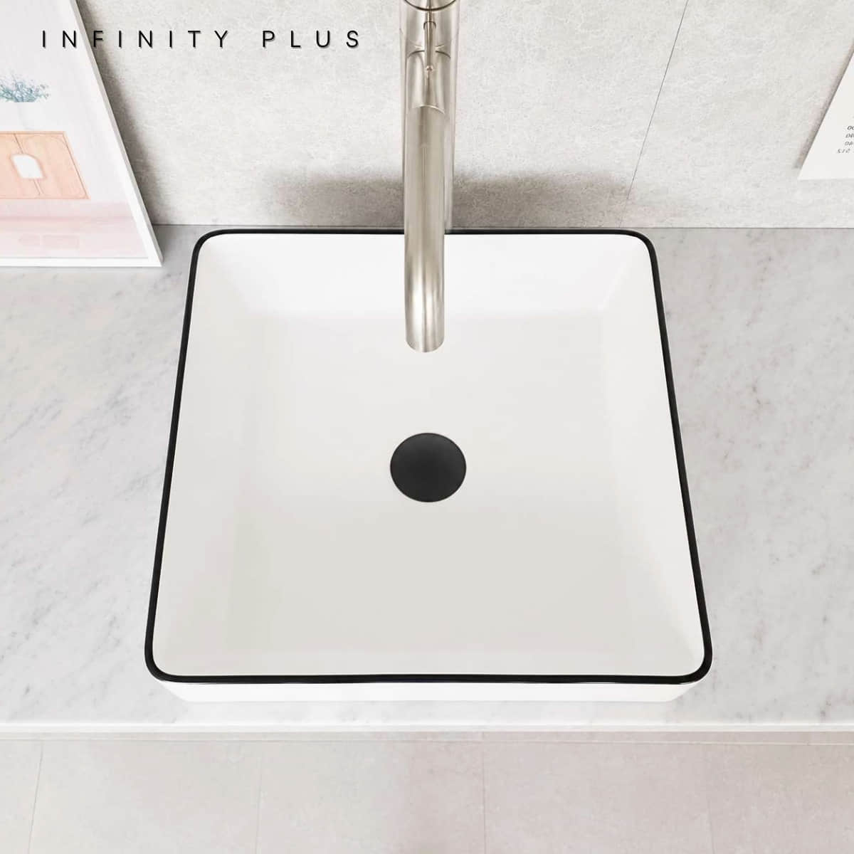 Square Above Counter Basin With Black Rim 360*360mm ｜ Matte White