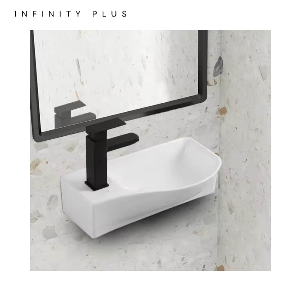 Compact Wall Mounted Bathroom Basin 460 x 240 (LT/RT) | Gloss White