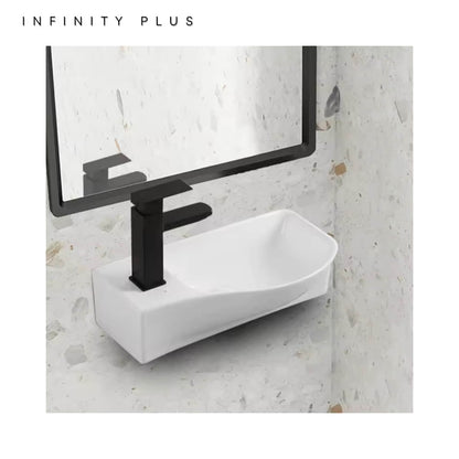 Compact Wall Mounted Bathroom Basin 460 x 240 (LT/RT) | Gloss White
