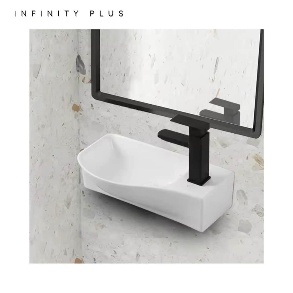 Compact Wall Mounted Bathroom Basin 460 x 240 (LT/RT) | Gloss White