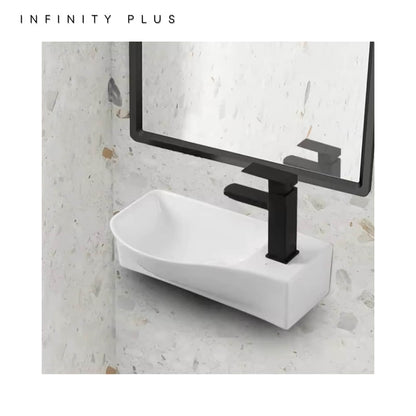 Compact Wall Mounted Bathroom Basin 460 x 240 (LT/RT) | Gloss White