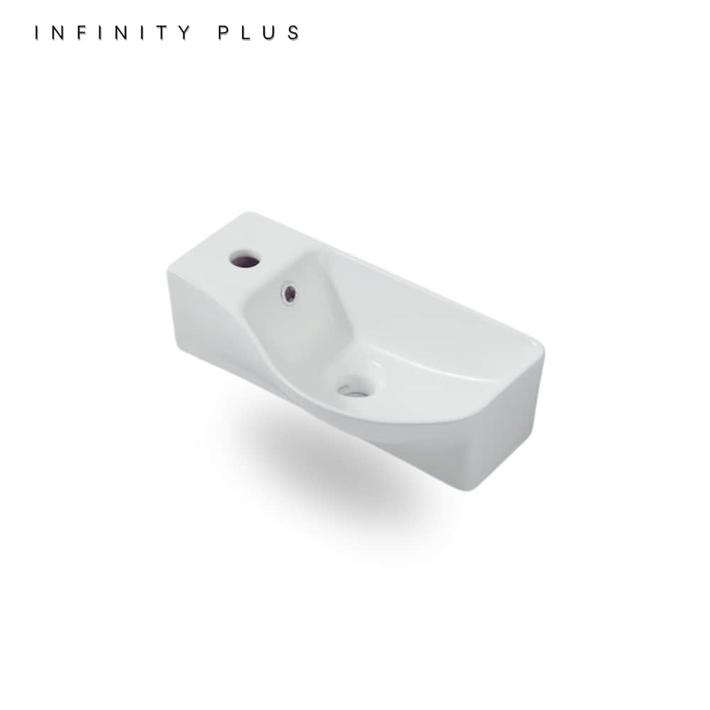 Compact Wall Mounted Bathroom Basin 460 x 240 (LT/RT) | Gloss White