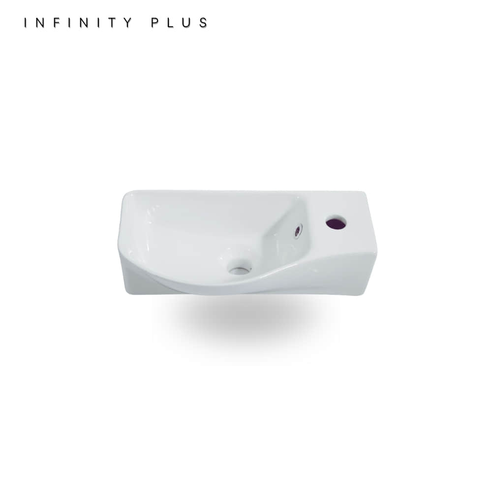 Compact Wall Mounted Bathroom Basin 460 x 240 (LT/RT) | Gloss White